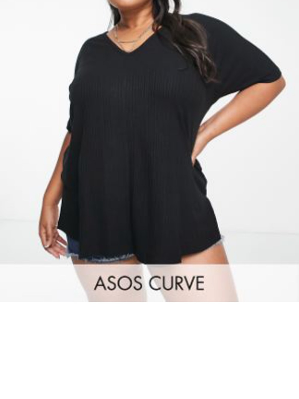 ASOS Curve Black V-Neck Ribbed Tunic